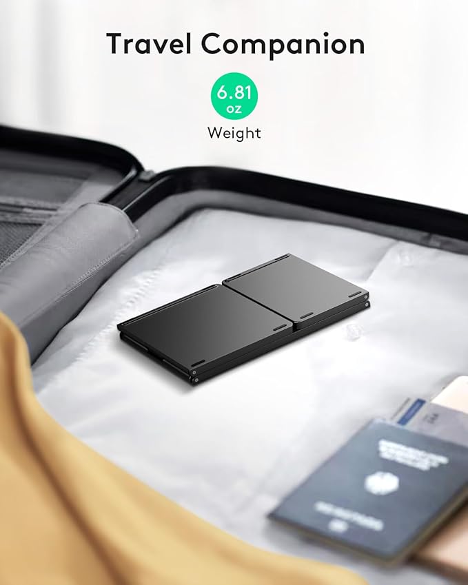 Samsers Foldable Bluetooth Keyboard with Touchpad - Portable Wireless Keyboard with Holder, Rechargeable Full Size Ultra Slim Pocket Folding Keyboards for Android Windows iOS Tablet & Laptop - Black