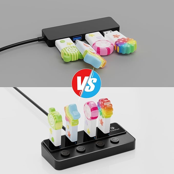 Qeefun 4-Port USB 3.0 Hub, Individual LED Power Switches, Multiport Splitter with 4ft Extension Cable, USB Extender for Laptop, PC, USB Flash Drives, iMac and More