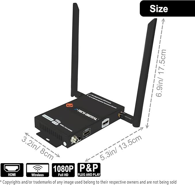 J-Tech Digital Wireless HDMI Extender 1080p up to 660 ft Extension, Transmitter & Receiver Kit Selectable Frequencies to Limit Interference, IR Remote Control (up to 4 Sets)