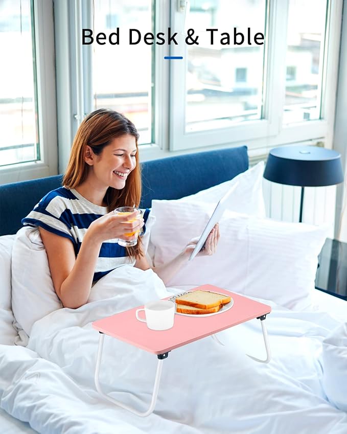 Ruxury Folding Lap Desk Laptop Stand Bed Desk Table Tray, Breakfast Serving Tray, Portable & Lightweight Mini Table for Sofa Couch Floor - - Pink