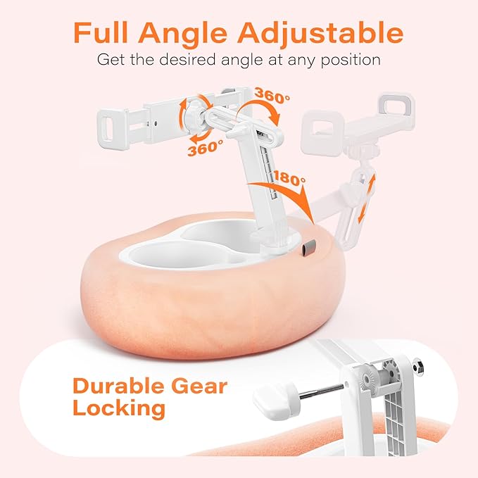 Kindle Tablet Pillow Stand with Detachable Trays Fit iPad Tablet Stand Holder for Bed Fit 4''-13'' Phone/Kindle with Case Reading Accessories Gift Soft Plus Fabric, Pink