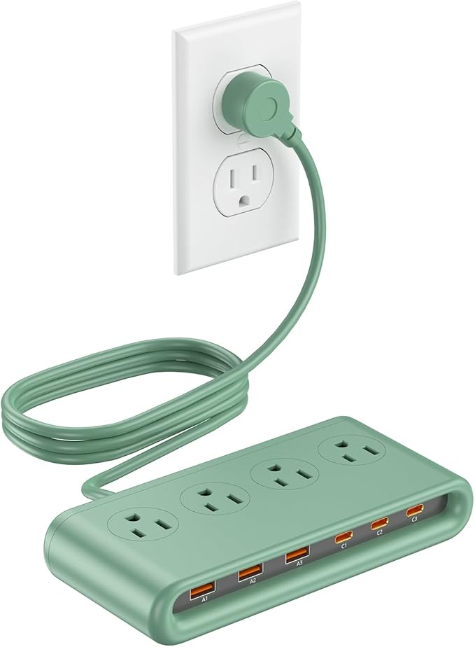 Power Strip with USB Ports 35W, 4 AC Outlets Surge Protector 2500J, 6 Ports PD USB Charger Station, 4.9ft Extension Cord for Home/Office/Travelling Essentials