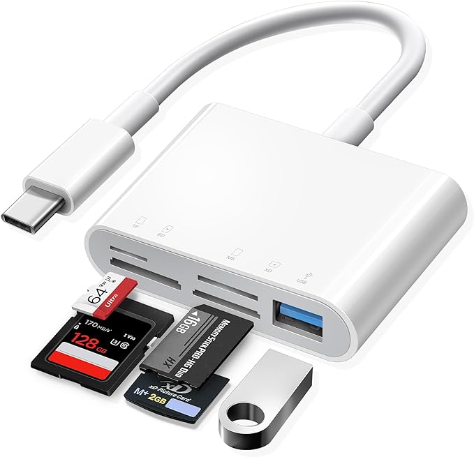 USB C SD Card Reader, USB-C to SD MicroSD XD Picture MS Memory Stick Cards, Type C 5 Slots Memory Card Adapter for iPhone 15 iPad Mac Laptop MacBook and Android Galaxy More USBC Devices