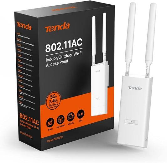 Tenda AC1200 Dual-Band Outdoor Wi-Fi Access Point (OAP1200), MU-MIMO, IP65 Waterproof, PoE Powered, Ideal for Backyard and Garage