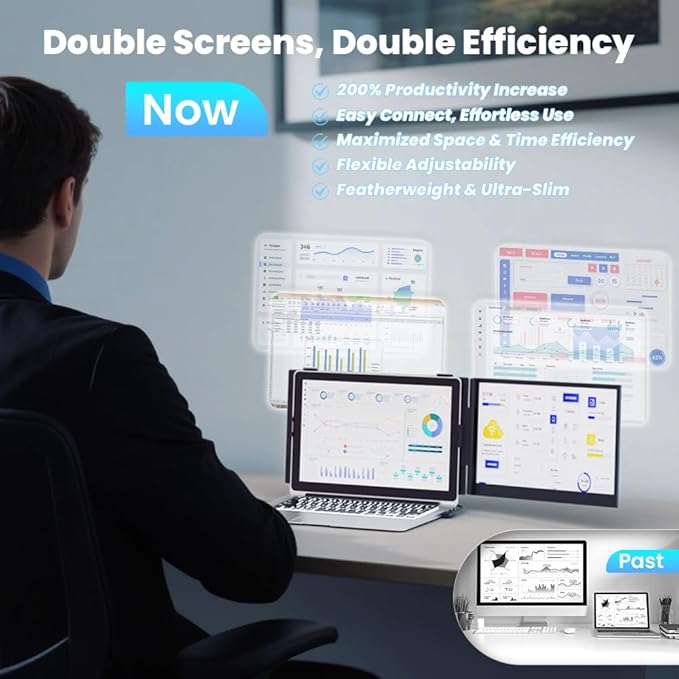 2025 Upgraded 14" Laptop Screen Extender, Ultra-Thin 1080P Laptop Monitor Extender, Ultra-Light Dual Screen Portable Monitor for 13-17.3" Laptops, Compatiable with Windows/Mac/Linux/Chrome/Android/iOS