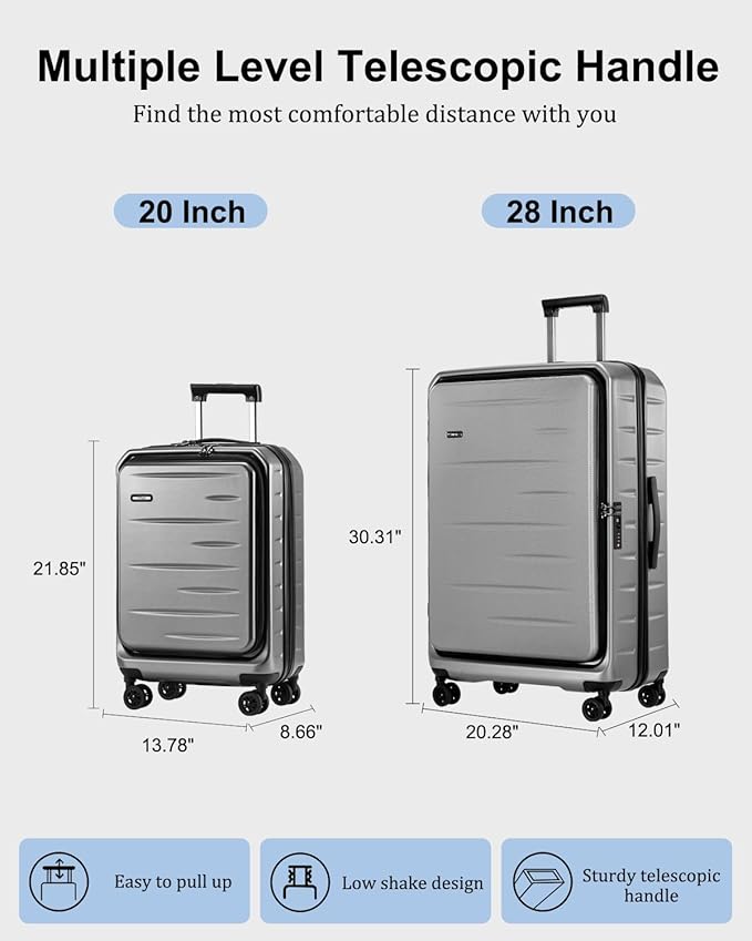 Luggage Sets 2 Pieces, 20 Inch Carry On Luggage and Expandable 28 Inch Checked Luggage with Spinner Wheels, Lightweight ABS+PC Hard Shell Suitcase with Front Opening, TSA Lock (Gray, 20/28)