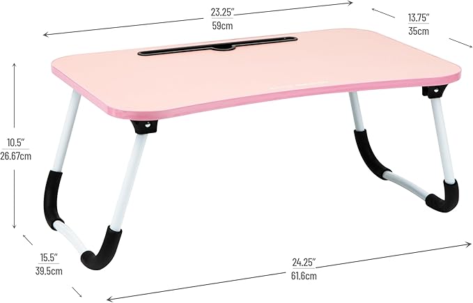 Mind Reader Lap Desk Laptop Stand, Bed Tray, Folding Legs, Couch Table, Portable, MDF, 23.25" L x 13.75" W x 10.5" H, Pink