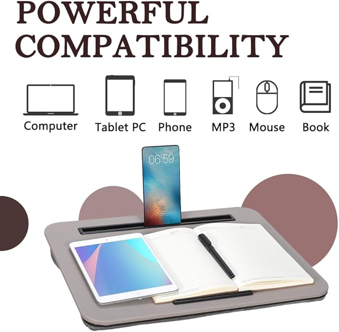 Portable Laptop Desk Fits Up to 16“ Laptops, with Tablet Slot, Built-in Cushion, Great for Home & Office,Lap Desk for Laptop,Lap Desk with Cushion (Gray, Medium)