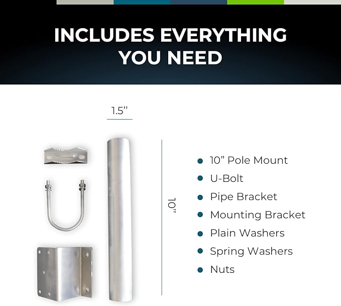 10” Inch Pole Mount Accessory for Outside Antenna(Signal Booster Antenna, Yagi Antenna, Antenna Expansion kit)- with U-Bracket Assembly