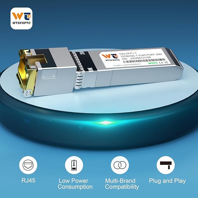 10G SFP+ to RJ-45 Transceiver, 1.25/2.5/5/10G-T Copper SFP+ CAT6a Module, Auto-Negotiation, Up to 30m, for Cisco SFP-10G-T-S, Ubiquiti UniFi UF-RJ45-10G, Meraki, TP-Link, Mikrotik, Netgear and More