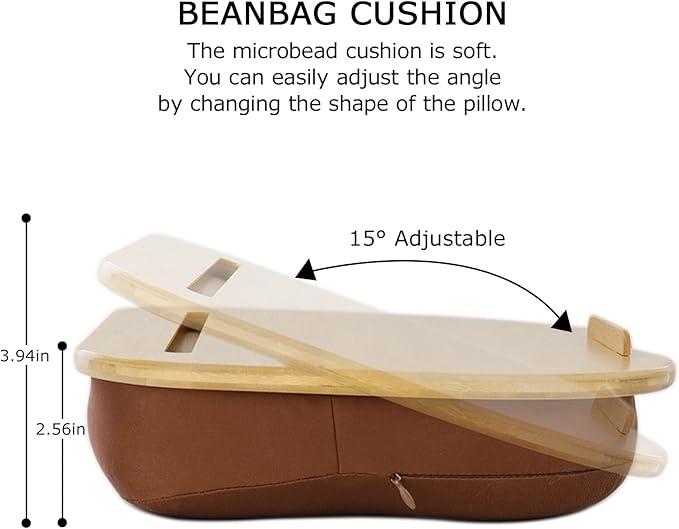 SUMISKY Bamboo Lap Desk for Laptop with Cushion, Portable Laptop Stand with Phone Hoder & Anti-Slip Stopper-Fits up to 15 inch for Home Office Students Use
