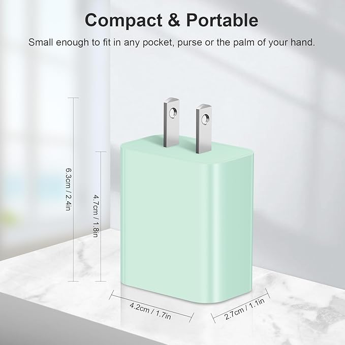 [4 Pack] USB C Charger Block Charging Block Type C Charger 20W Wall Chargers for iPhone Air/17/17 Plus/17 Pro/17 Pro Max/16/16 Plus/16 Pro/16 Pro Max/15/15 Pro/15 Pro Max/14/13/12 Pro/Samsung(Green)