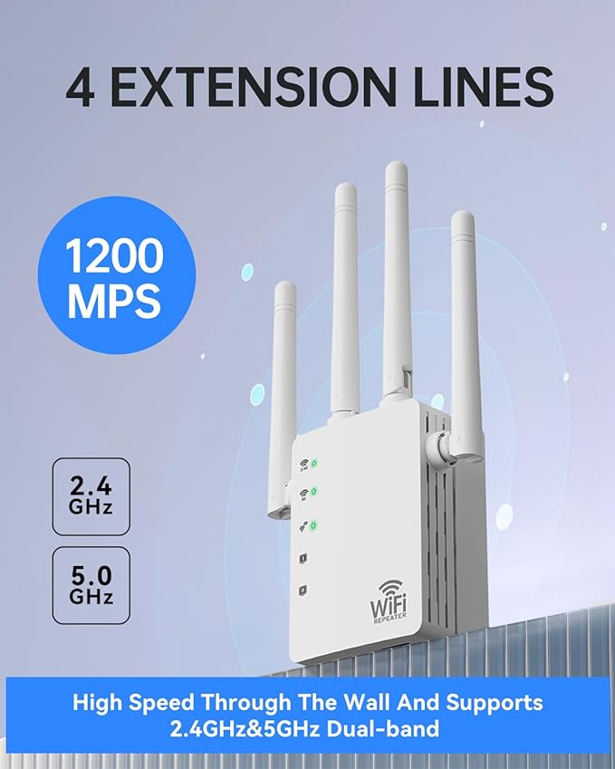 WiFi Extender, WiFi Extender Signal Booster Dual-Band(5.8G&2.4G) Wireless Repeater Coverage to 13888 sq. ft & 150+ Devices, WiFi range extender, WiFi Booster Extender for Home, Internet Booster