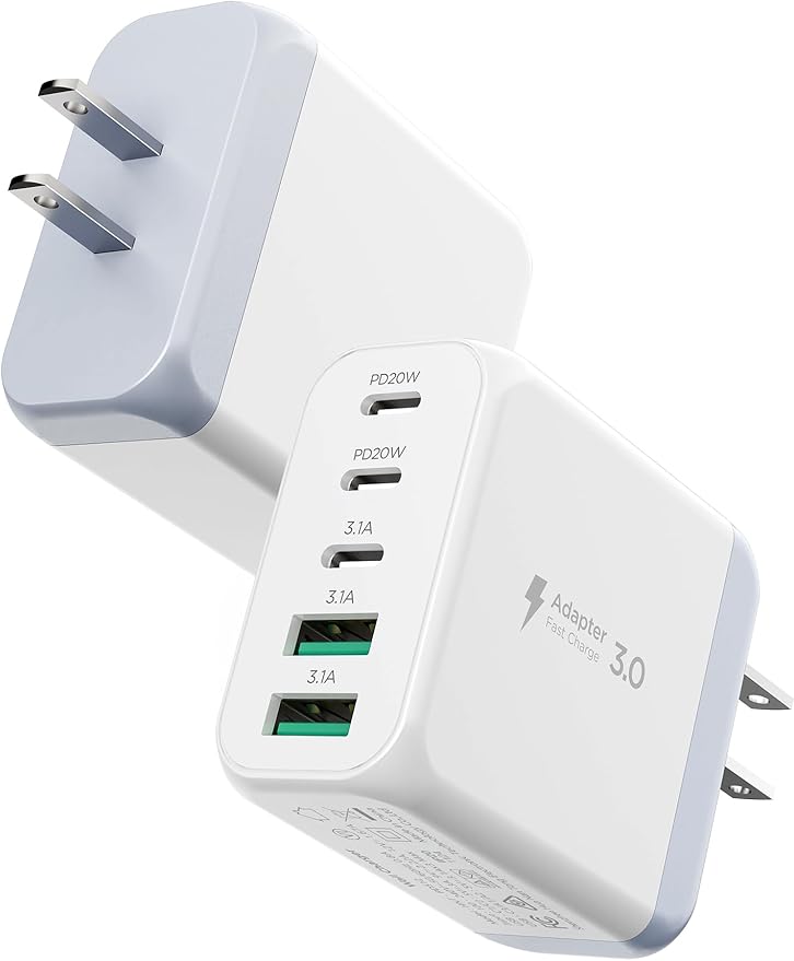 USB C Charger Block,EIZLXQ [2-Pack] Type C Charger Fast Charging,50W 5-Port USB Wall Chargers Multiport Type C Charging Cube for iPhone 17/16/15/14/13/12/11 Pro Max XS,iPad,Samsung&More-3C2A-White