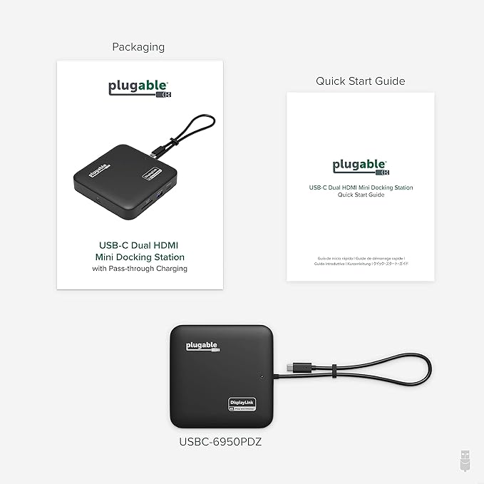 Plugable 7-in-1 USB-C DisplayLink Dock – Dual 4K HDMI (Requires DisplayLink Driver), 100W PD Charging, USB4 & Thunderbolt Compatible, Gigabit Ethernet, USB-A/C, SD Card – for Mac & Windows Laptops