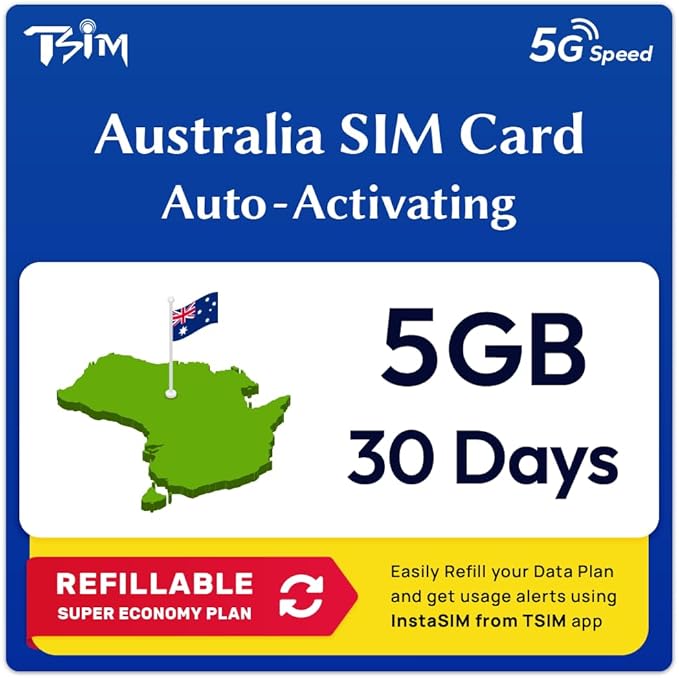 Australia SIM Card | 5GB Super Economy Refillable Plan! Auto Activating 30 Day Validity | Hotspot Allowed | Data-Only No Phone Number