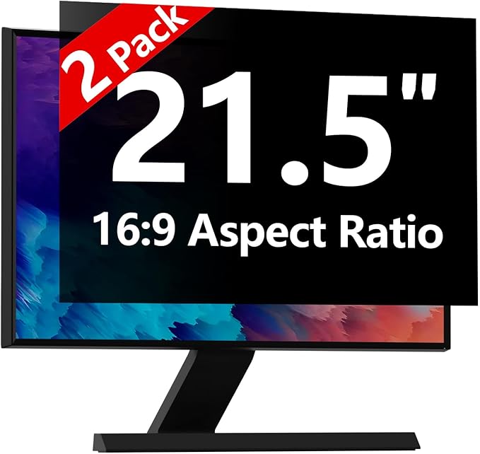 【2-Pack】21.5 Inch Computer Privacy Screen for 16:9 Monitors with Anti-Spy Anti-Glare Filter, Blue Light Blocking & Eye Protection, Removable Anti-Scratch HD Clarity Screen Protector
