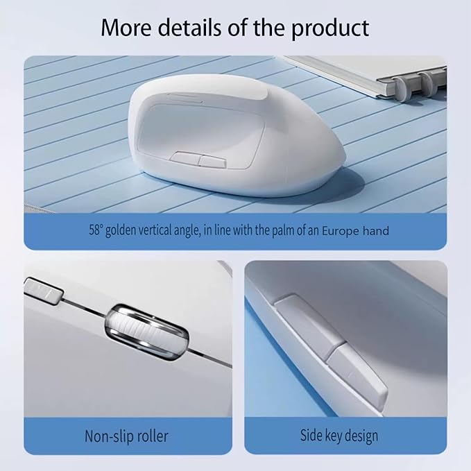 Ergonomic Vertical Mouse Wireless, Rechargeable Ergo Mouse for Carpal Tunnel Relief, 3200DPI Adjustable, 6 Buttons for PC/Laptop/Mac/Windows (Pink)