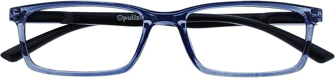 OPULIZE SEE Reading Glasses with Blue Light Blocking for Women and Men, Narrow Frame, Spring Hinges, Computer Gaming Glasses, Blue Black Arm +1 (Pack of 1)
