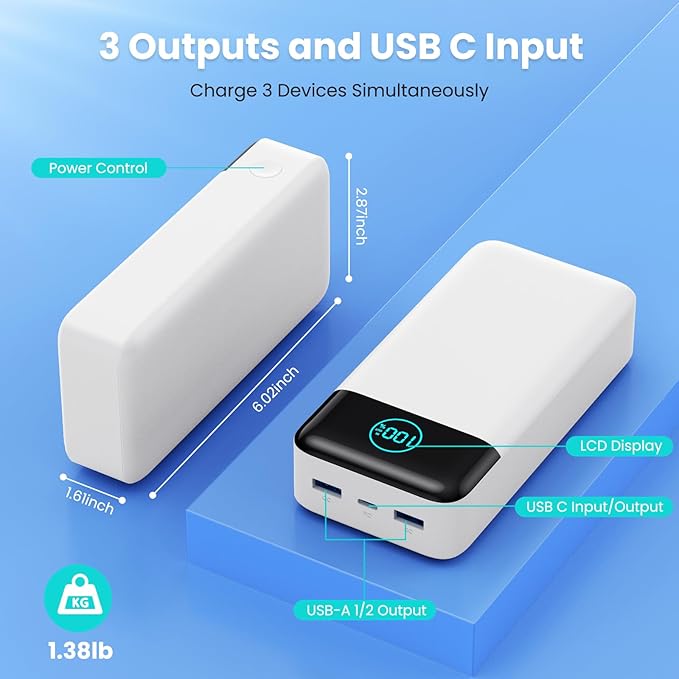 Portable Charger 50800mAh Power Bank,25W PD QC 4.0 USB C Fast Charging External Battery Pack,Travel Outdoor Essentials Portable Cell phone Charger Compatible with iPhone 17/16/15/14/13,Android-White