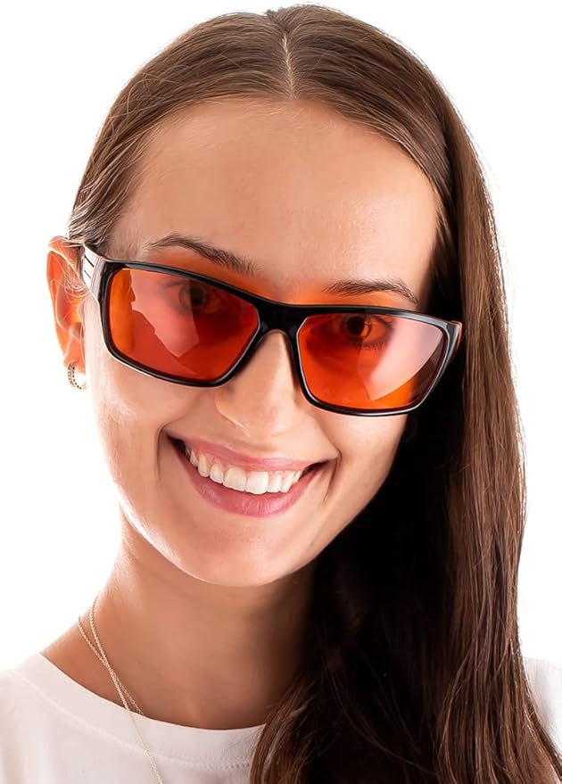 99.9% Blue Light Blocking Amber Glasses for Sleep - Medium Adult Size Nighttime Eye Wear - Special Orange Tinted Glasses Help You Sleep & Relax Your Eyes