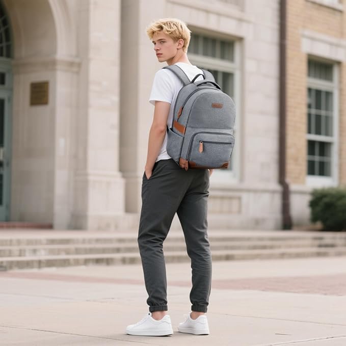 RealCool Laptop Backpack, 31L Travel Backpacks for Women Men, Fits up to 15.6-17 Inch,Water Resistant College Bookbag, for School Business Trip (Gray)