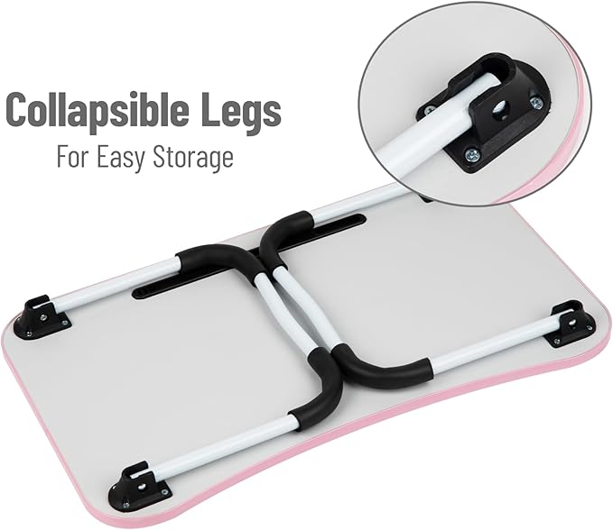 Mind Reader Lap Desk Laptop Stand, Bed Tray, Folding Legs, Couch Table, Portable, MDF, 23.25" L x 13.75" W x 10.5" H, Pink