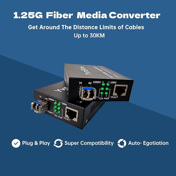 2 Pack Fiber Ethernet Media Converter, Includes 2 Pcs 1.25G Single-Mode Dual-Fiber SFP Transceiver, Gigabit SFP to RJ45 Converter with 1000BASE-SX SFP to LC Module (SMF,1310nm, Up to 30KM)