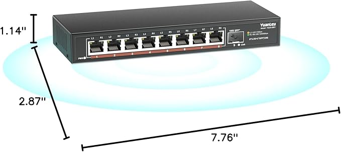 8 Port 2.5G Unmanaged Desktop Ethernet Switch with 10G SFP, 8 x 2.5G Base-T Ports, 60Gbps Switching Capacity, Compatible with 100/1000/2500Mbps, Metal Fanless, YuanLey 2.5Gbe Network Switch Wall Mount