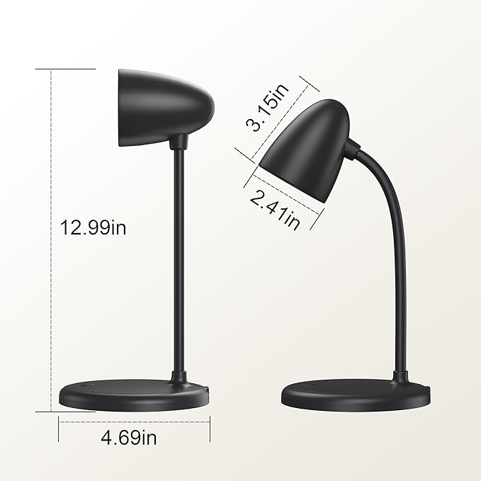 LED Desk Lamp for Home Office,3 Light Colors,Flexible Gooseneck Table Lamp,Dimmable Reading Light for Bedside Small Desk Lamp for College Dorm Room,Bedroom Desk Light,Black