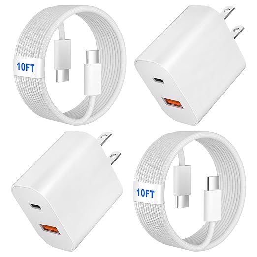 Dual Port USB A/C Charger for iPhone 16 Pro 10FT Woven USB C Fast Cable,2Pack Double Type A/C Charger Block Type C Nylon Braided Cable Cord for iPhone 16 Pro Max/16 Pro/16e,15 ProMax/15 Plus,iPad Pro