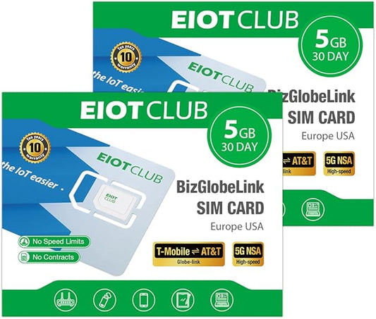 (2 Pack) EIOTCLUB Prepaid Europe SIM Card, 5GB/30Days Data Only SIM Card, Use in 33 European Countries & USA, 5G/4G LTE Travel Data Card for Europe (No Activation, No Roaming Fees)