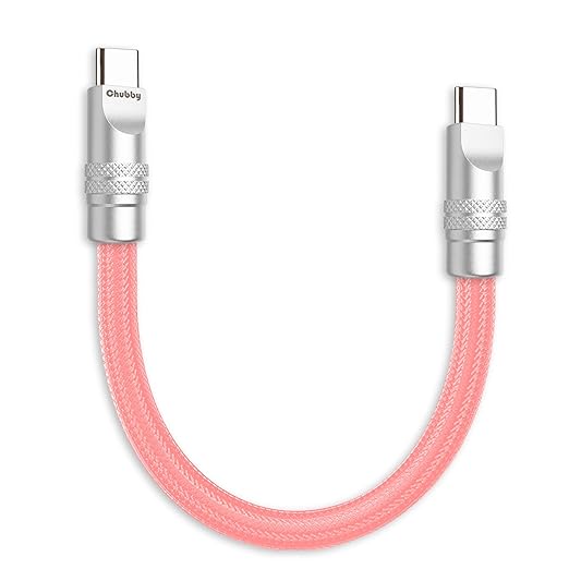 chubbycable Cute Chubby 240W Short USB C Cable Power Bank Fast Charging Cable Nylon Braided Charger Cord Compatible with iPhone 17-15 Series iPad, Pink, Type-C to Type-C, 0.82FT