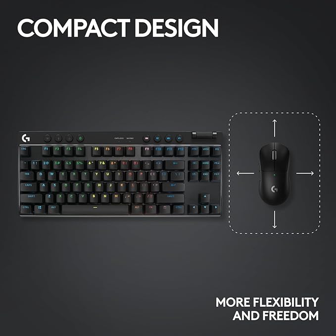 Logitech G PRO X TKL LIGHTSPEED Wireless Gaming Keyboard, Ultra-Portable Tenkeyless Design, LIGHTSYNC RGB, PBT keycaps, Tactile Switches (GX Brown) - Black