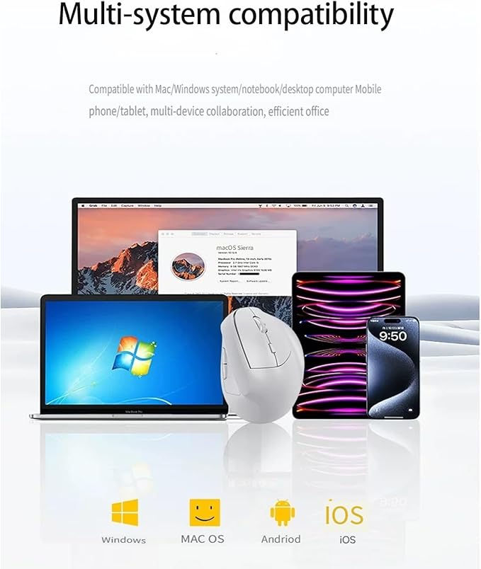 Ergonomic Vertical Mouse Wireless, Rechargeable Ergo Mouse for Carpal Tunnel Relief, 3200DPI Adjustable, 6 Buttons for PC/Laptop/Mac/Windows (Off White)