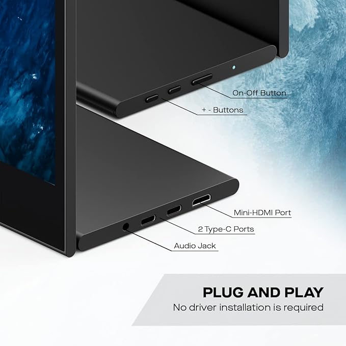 Mobile Pixels Glance Portable Monitor, 16" FHD 1080P Monitor, Travel Monitors with Dual Speakers, Tilt Adjustment & Non-Slip, HDMI USB C Plug & Play Extra Monitors for Laptop, macOS, Windows