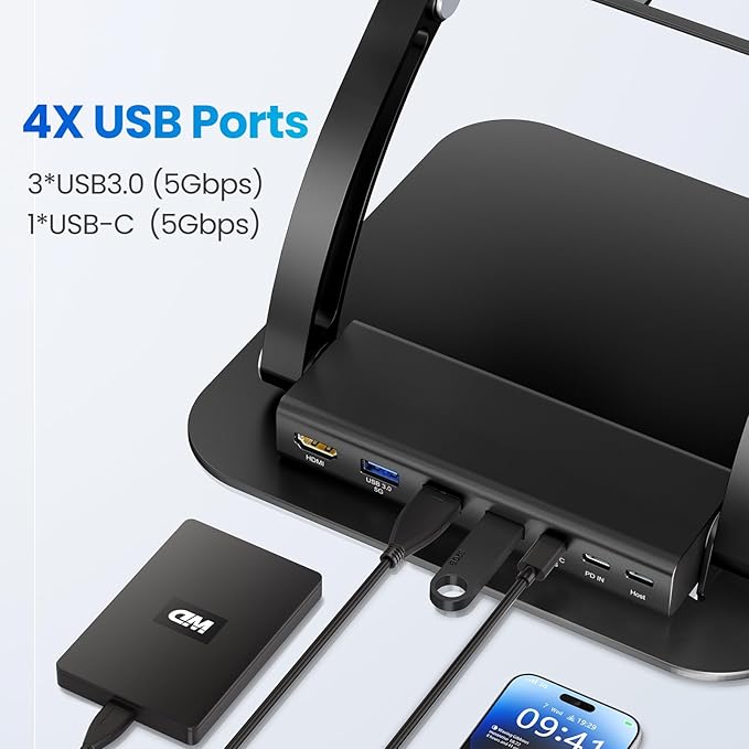 tounee Laptop Stand with Detachable USB-C Hub, 100W PD Charging, 4K@60Hz HDMI, 3 USB Ports, Ergonomic Laptop Holder Docking Station for 10-17" Laptops, MacBook & More (Black)