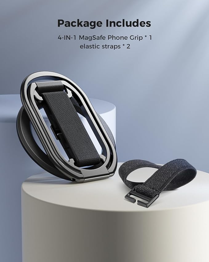 SUPERONE for MagSafe Phone Grip for MagSafe Kickstand Compatible with Mag Safe Finger Loop, 4-in-1 Phone Ring Holder Strap for Mag Safe iPhone 17/16/15/14/13/12 Series, Black [2025 Version]