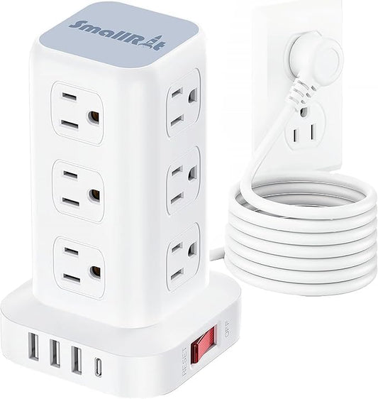 Tower Surge Protector Power Strip with USB 12 Outlets with 4 USB Ports (1 USB C), 10FT Extension Cord Multi Plug Outlet Extender Overload Protection for Home Office