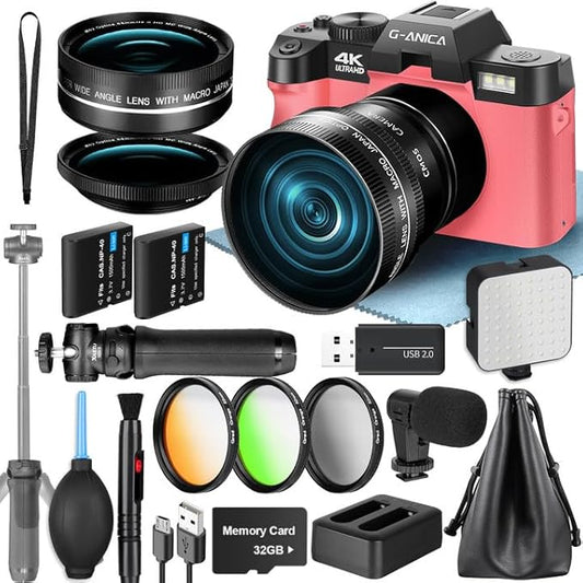 TURE 4K Digital Cameras for Photography, 48MP Vlogging Camera for YouTube with Microphone, WiFi and Tripod Grip, Video Camera with Wide-Angle&Macro Lens, Content Creator Kit & Travel Camera