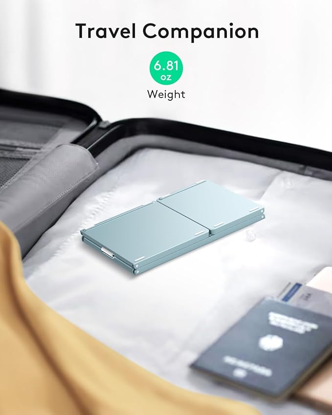 Samsers Foldable Bluetooth Keyboard with Touchpad - Portable Wireless Keyboard with Holder, Rechargeable Full Size Ultra Slim Pocket Folding Keyboards for Android Windows iOS Tablet & Laptop - Blue