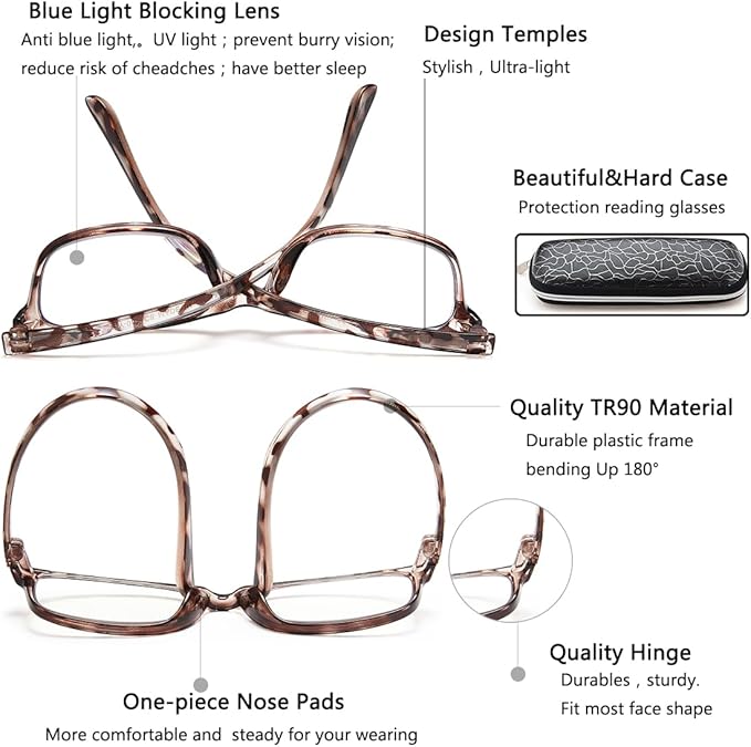 EYEURL Reading Glasses Womens Blue Light Blocking - 2 Pack Lightweight Computer Readers +2.25 Glare Blocking Ladies Eyeglass
