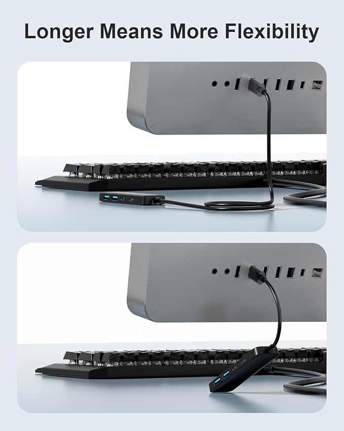 Dual USB C USB A 3.0 Hub: 4 Ports with 2* USB-C 3.0 and 2* USB-A 3.0, Ultra Slim Portable USB Splitter Adapter for Laptop, PS4, Flash Drive, HDD, Xbox, Printer, Mouse, Keyboard, Computer Accessories