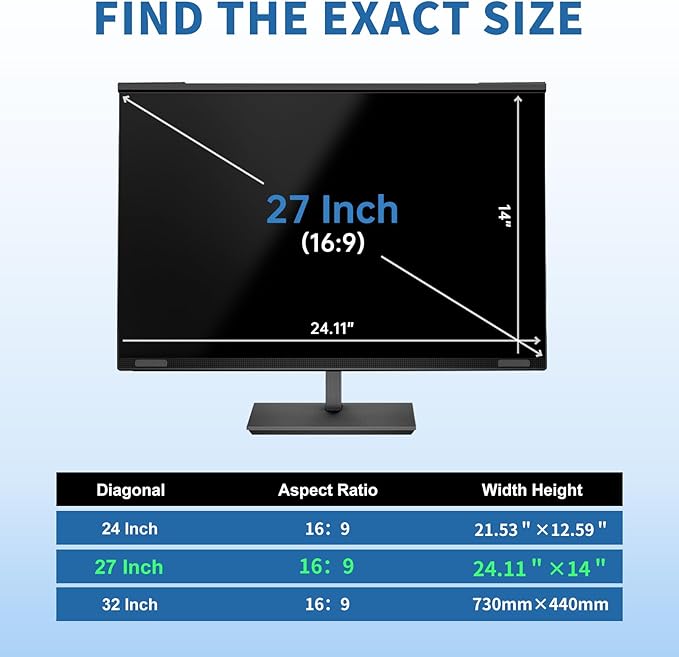 32 Inch Computer Privacy Screen Filter for 16:9 Widescreen Computer Monitor Magnetic Privacy Shield Computer Screen Protector Anti Glare and Blue Light