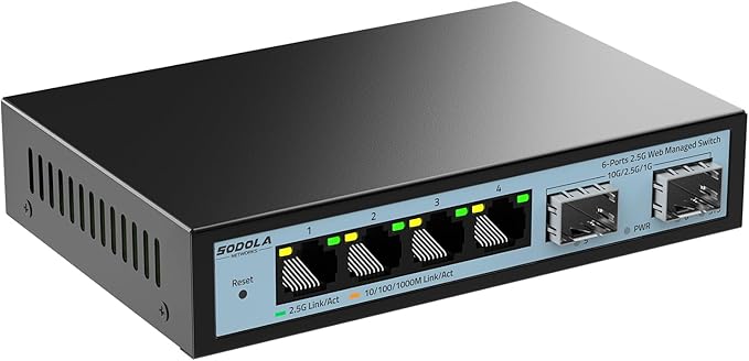 6 Port 2.5G Easy Web Managed Switch, 4 x 2.5G Base-T Ports, 2 x 10G SFP+, Static Aggregation,QoS/VLAN/IGMP, 2.5Gb Network Homelab Switch