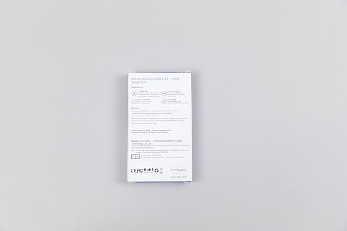 Qeefun 10Gbps USB 3.2 Hub with 4 USB A Data Ports, USB 3.2 Gen 2 Splitter, 4ft Extended Long Cable and Type-C Power Port, USB multiport Adapter for pc, Laptop, iMac, Mac mini, Dell XPS and More