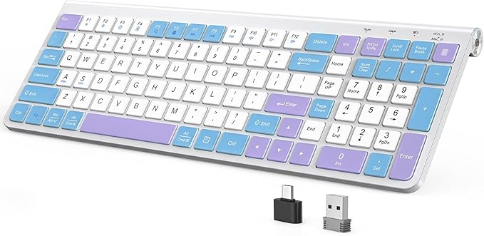 JOYACCESS Wireless Keyboard,Ergonomic Computer Keyboard,Silent Compact Cordless,Low Profile with Numeric Pad for Mac/Windows/PC/Desktop/Laptop-Purple Blue