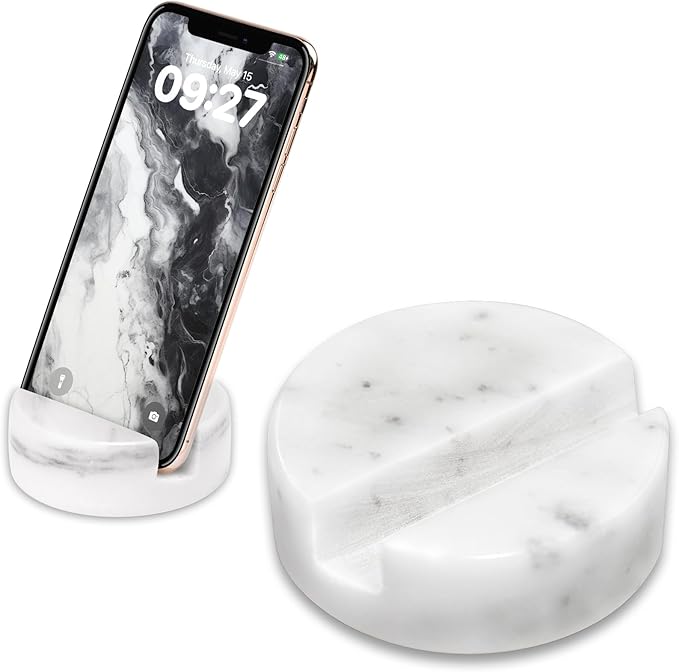 Marble Phone Stand for Desk - Cell Phone Holder for Nightstand Office Decor Telephone Boho White Marble Kitchen Accessories