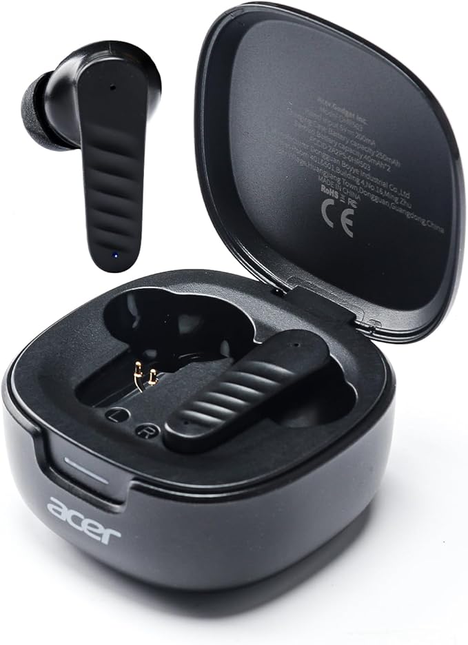 acer Wireless Earbuds Bluetooth Headphones, Hi-Fi Stereo Sound, Long Battery Life, Noise Cancelling with Charging Case for Sports & Working, Stereo Sound Headphones for iPhone/Android/iPad