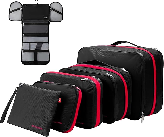 Bee Nesting BeeNesting Waterproof Compression Packing Cubes 5/6/8 sets, Large Travel Packing organizers for Carry on Luggage, 2 Sides Expandable Storage Bags